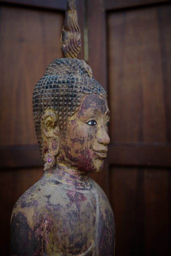 Extremely Rare Late18C Standing Wood Laos Buddha CH235